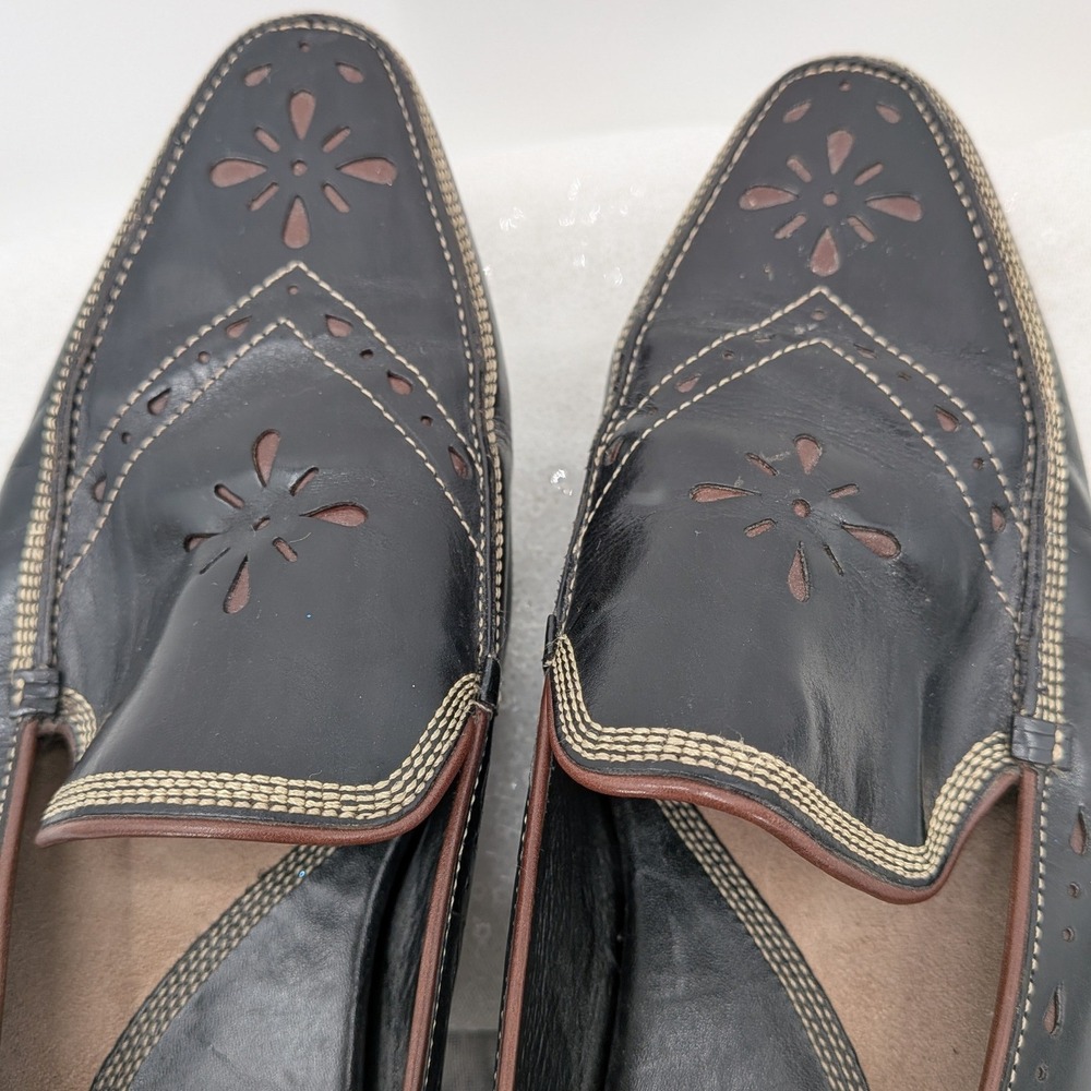 Career Professional Cole Haan City Black Leather Floral Pointed Toe Loafers 7.5M - Picture 4 of 8